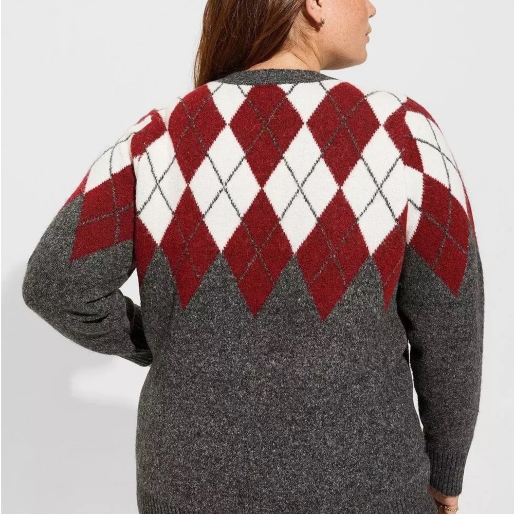 Torrid Gray and Red Argyle Sweater